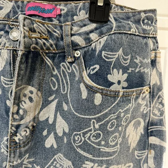 Edikted Cropped Denim Jacket & Malia Printed Wide Leg Jeans Streetwear - Picture 14 of 16